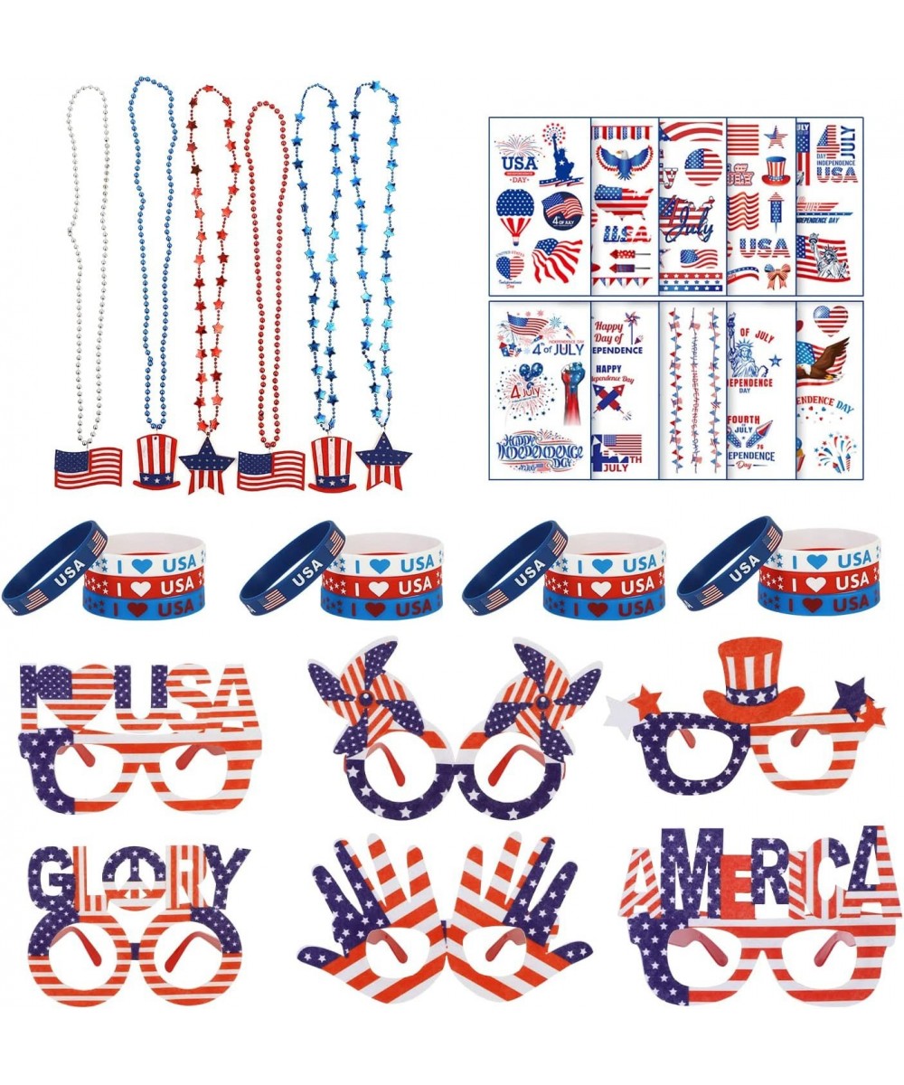 84Pcs 4th of July Party Favors Set Costume Photos Booth Eyeglasses Necklaces Bracelets Tattoos Decorations for Patriotic Memo...