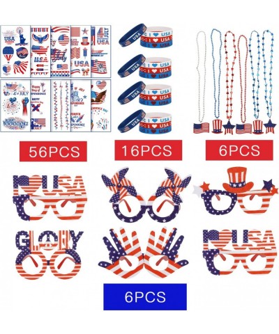 84Pcs 4th of July Party Favors Set Costume Photos Booth Eyeglasses Necklaces Bracelets Tattoos Decorations for Patriotic Memo...