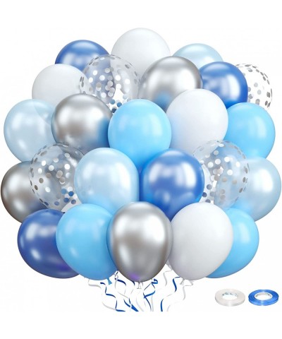 60 Pcs Blue Silver White Balloons Pearl Royal Light Blue Matte White Chrome Silver Confetti Metallic Latex Balloons for Boys ...