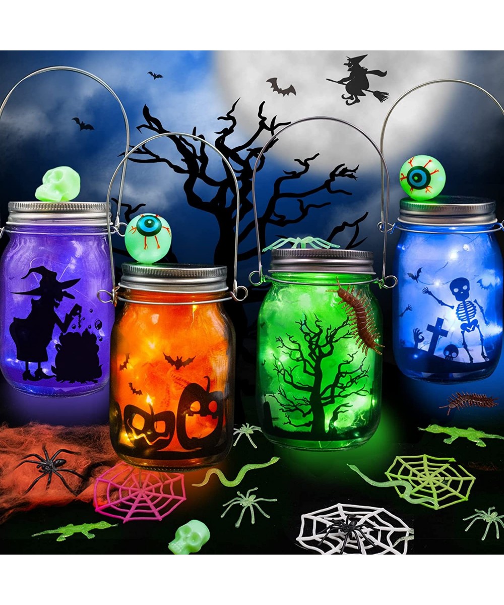 Halloween Craft Kit for Kids 4 pcs Glass Mason Jar with accessories for DIY Lantern Jar Halloween Art & Craft Party Supplies ...