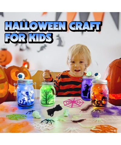 Halloween Craft Kit for Kids 4 pcs Glass Mason Jar with accessories for DIY Lantern Jar Halloween Art & Craft Party Supplies ...