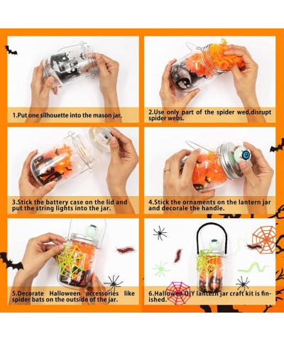 Halloween Craft Kit for Kids 4 pcs Glass Mason Jar with accessories for DIY Lantern Jar Halloween Art & Craft Party Supplies ...