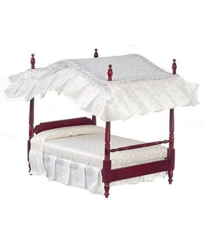 Dollhouse Miniature Mahogany 4 Poster Bed with Bedding $70.94 Dollhouse Accessories