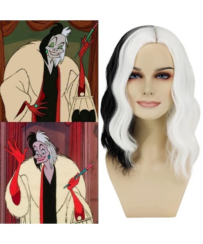 Cruella Deville Wig for Kids Black and White Side Part Wig for Cruella Devil Costume Girls for Halloween Party Cosplay CJ019B...