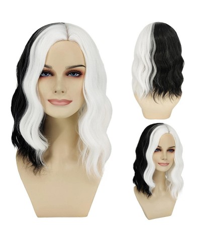 Cruella Deville Wig for Kids Black and White Side Part Wig for Cruella Devil Costume Girls for Halloween Party Cosplay CJ019B...