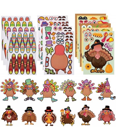 40 Pcs Thanksgiving Make-a-Turkey Stickers Party Favors Supplies for Kids DIY Turkey Crafts Stickers for Thanksgiving Activit...