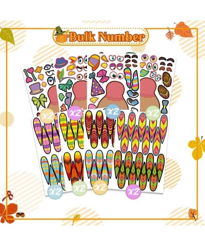 40 Pcs Thanksgiving Make-a-Turkey Stickers Party Favors Supplies for Kids DIY Turkey Crafts Stickers for Thanksgiving Activit...