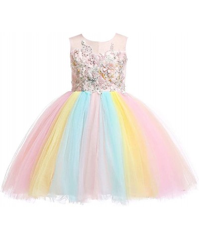 Christmas Girls Flower Dress Lace Rainbow Tulle 3D Embroidery Beading Princess Pageant Wedding Party Dresses $61.54 Kids' Cos...