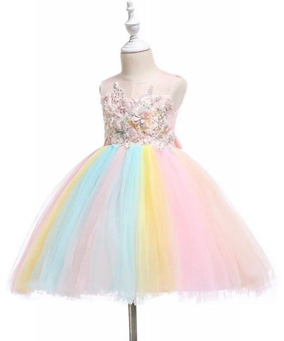 Christmas Girls Flower Dress Lace Rainbow Tulle 3D Embroidery Beading Princess Pageant Wedding Party Dresses $61.54 Kids' Cos...