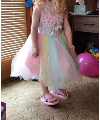 Christmas Girls Flower Dress Lace Rainbow Tulle 3D Embroidery Beading Princess Pageant Wedding Party Dresses $61.54 Kids' Cos...