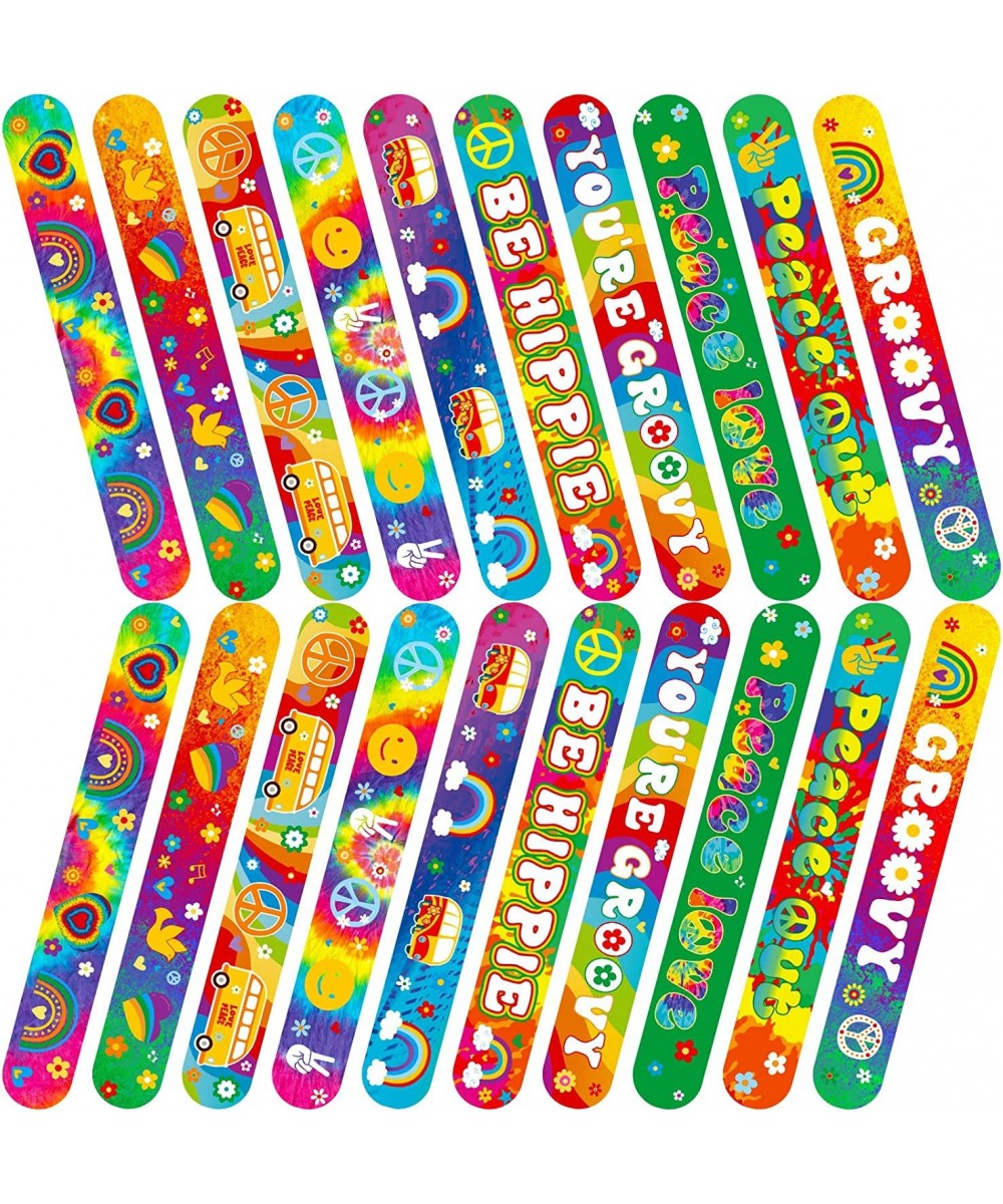 40 Pieces 60's Hippie Party Decorations Tie Dye Bracelets for Kids Two Groovy Bracelets Snap Boho Retro Theme Wristbands Brac...