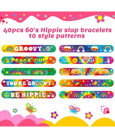 40 Pieces 60's Hippie Party Decorations Tie Dye Bracelets for Kids Two Groovy Bracelets Snap Boho Retro Theme Wristbands Brac...