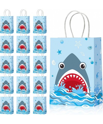 16 Pieces Shark Party Bags with Paper Twist Handles Blue Shark Theme Candy Goodie Bags Present Bags for Kids Summer Ocean Sea...