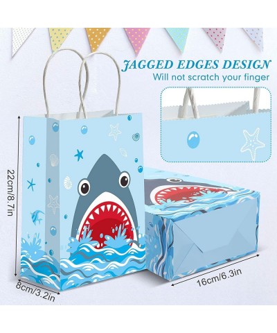 16 Pieces Shark Party Bags with Paper Twist Handles Blue Shark Theme Candy Goodie Bags Present Bags for Kids Summer Ocean Sea...