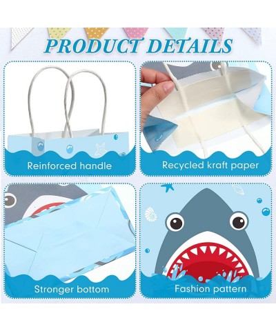 16 Pieces Shark Party Bags with Paper Twist Handles Blue Shark Theme Candy Goodie Bags Present Bags for Kids Summer Ocean Sea...