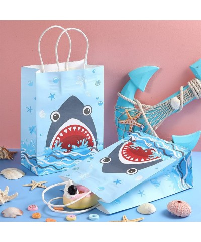 16 Pieces Shark Party Bags with Paper Twist Handles Blue Shark Theme Candy Goodie Bags Present Bags for Kids Summer Ocean Sea...