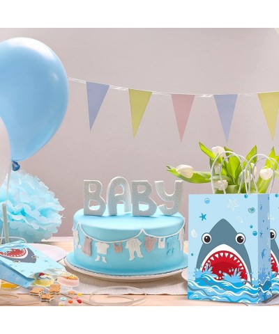 16 Pieces Shark Party Bags with Paper Twist Handles Blue Shark Theme Candy Goodie Bags Present Bags for Kids Summer Ocean Sea...