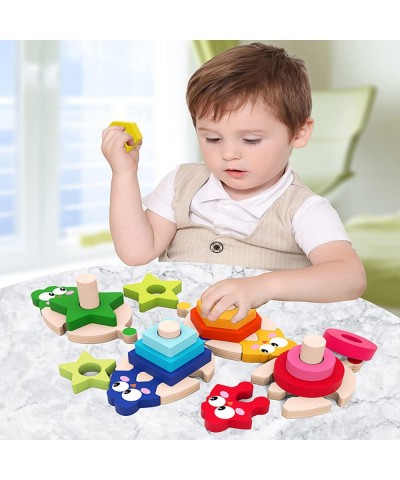 Wooden Sorting & Stacking Toys for Toddler 2 3 4 Year Old Montessori Toys Color Recognition Shape Sorter Educational Puzzle B...