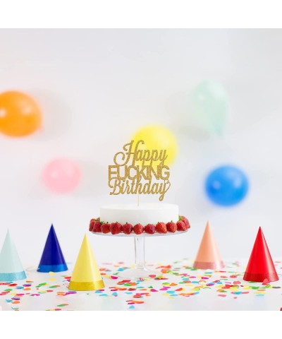 Happy Fucking Birthday Cake Topper Theme Birthday Party Decorations Gold Glitter Cake Topper for Funny Birthday Party Happy B...