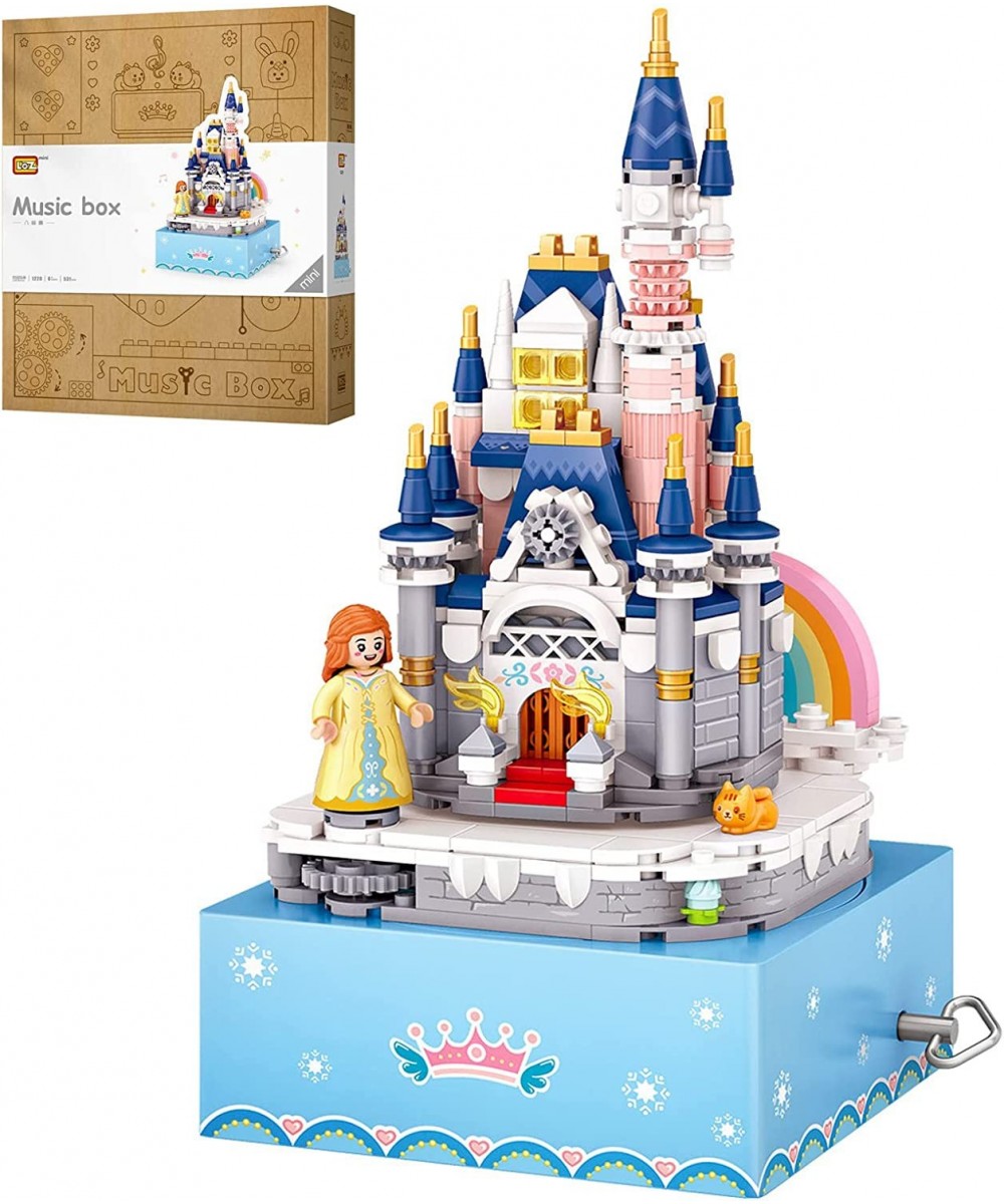 Castle Music Box Building Block Sets Rotating Castle House Music Box Building Blocks DIY Castle Building Bricks for Adults/Te...