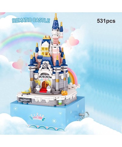 Castle Music Box Building Block Sets Rotating Castle House Music Box Building Blocks DIY Castle Building Bricks for Adults/Te...