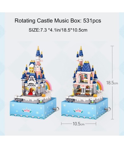 Castle Music Box Building Block Sets Rotating Castle House Music Box Building Blocks DIY Castle Building Bricks for Adults/Te...