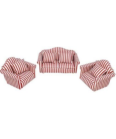 1:12 Dollhouse Miniature Furniture Red Sofa 1 Double Sofa 2 Single Sofas 3Pcs Living Room Decoration Doll House Mini Floral S...