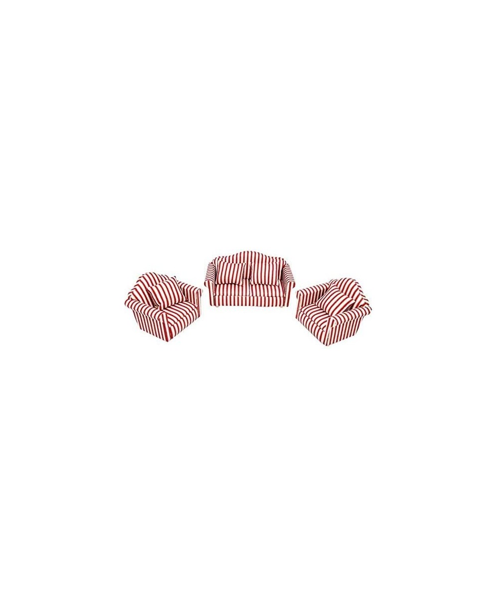 1:12 Dollhouse Miniature Furniture Red Sofa 1 Double Sofa 2 Single Sofas 3Pcs Living Room Decoration Doll House Mini Floral S...