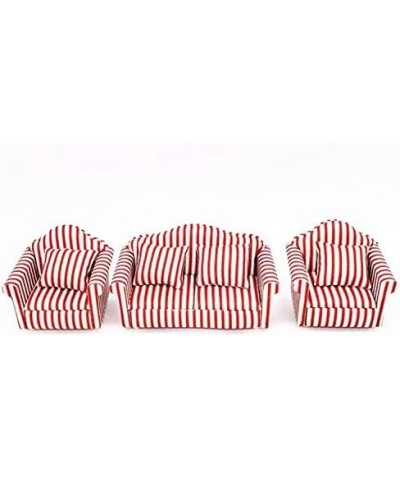 1:12 Dollhouse Miniature Furniture Red Sofa 1 Double Sofa 2 Single Sofas 3Pcs Living Room Decoration Doll House Mini Floral S...