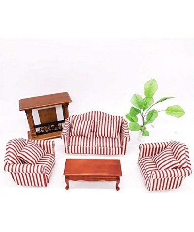 1:12 Dollhouse Miniature Furniture Red Sofa 1 Double Sofa 2 Single Sofas 3Pcs Living Room Decoration Doll House Mini Floral S...