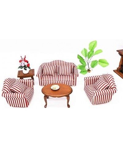 1:12 Dollhouse Miniature Furniture Red Sofa 1 Double Sofa 2 Single Sofas 3Pcs Living Room Decoration Doll House Mini Floral S...