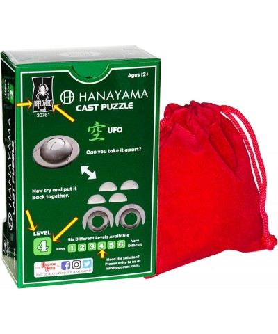 UFO Hanayama Brain Teaser Puzzle New 2019 Release Level 4 Difficulty Rating RED Velveteen Drawstring Pouch Bundled $33.42 Bra...