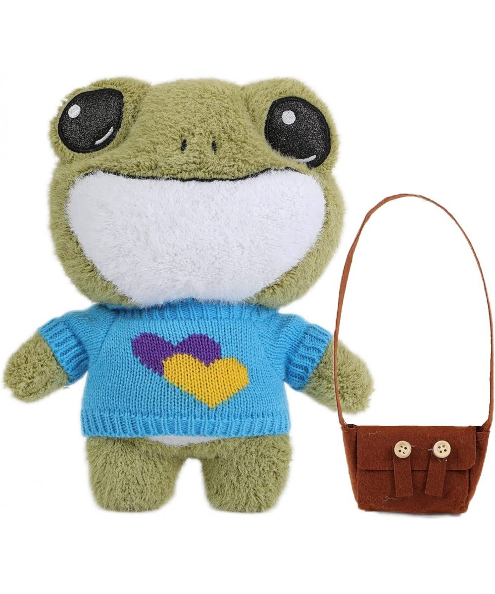 Cute Frog Plush Stuffed Animal w/ Sweater Clothes & Backpack Soft Frog Plush Doll Toys Fluffy Toy Frog Plushie Christmas Birt...