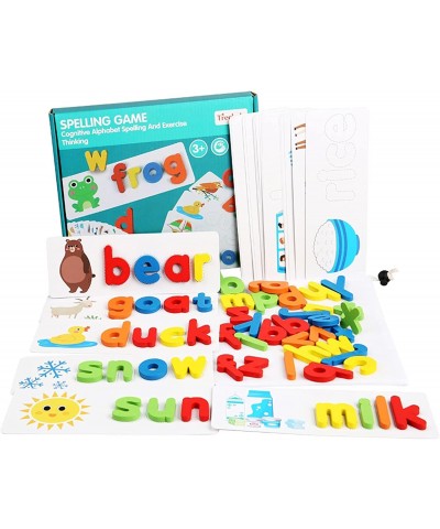 Wooden Toddler See and Spelling Learning Toy Matching Alphabet Word Game with 56 Different Words on 28 Two-Sided Cognitive Ca...