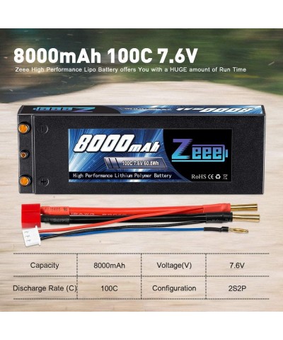 2S Lipo Battery 7.6V 100C 8000mAh High-Voltage Hardcase RC Lipo Batteries with 4mm Bullet to Deans T Connector for RC Vehicle...