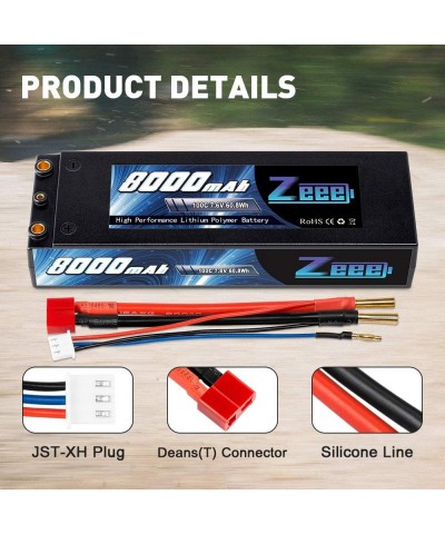 2S Lipo Battery 7.6V 100C 8000mAh High-Voltage Hardcase RC Lipo Batteries with 4mm Bullet to Deans T Connector for RC Vehicle...