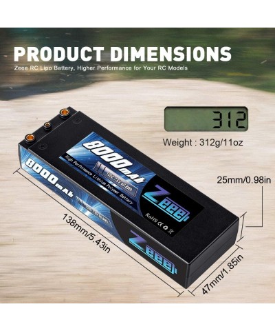 2S Lipo Battery 7.6V 100C 8000mAh High-Voltage Hardcase RC Lipo Batteries with 4mm Bullet to Deans T Connector for RC Vehicle...