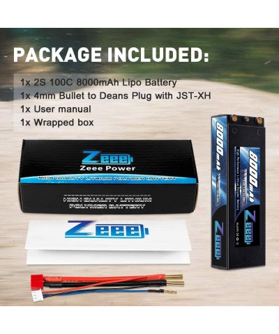 2S Lipo Battery 7.6V 100C 8000mAh High-Voltage Hardcase RC Lipo Batteries with 4mm Bullet to Deans T Connector for RC Vehicle...