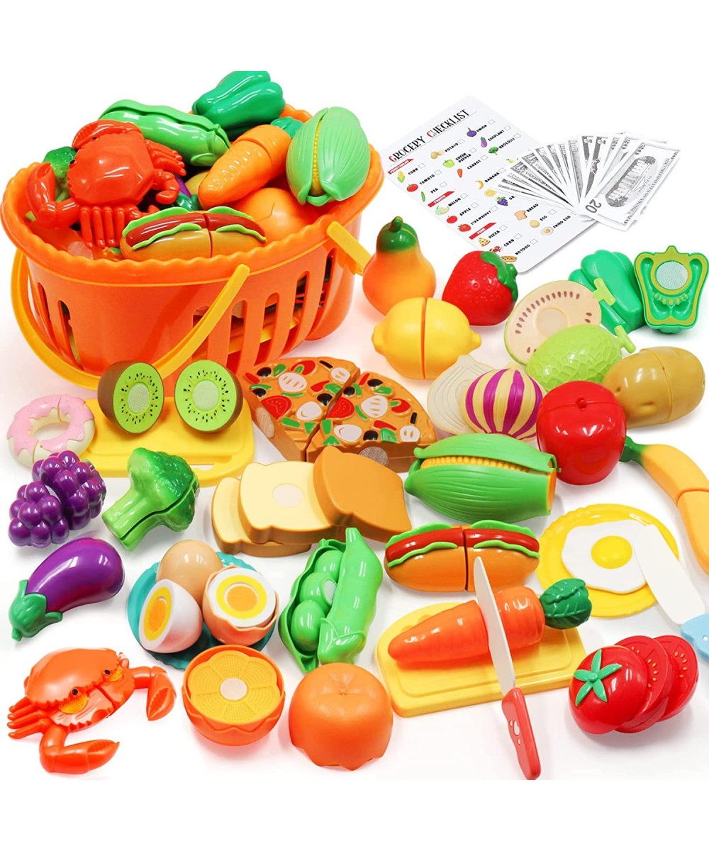 68PCS Pretend Play Food Toys for Kids Kitchen Accessories Set Cutting Toy Fake Food Burger Fruits and Vegetables Dishes Activ...