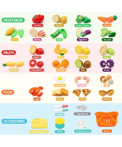 68PCS Pretend Play Food Toys for Kids Kitchen Accessories Set Cutting Toy Fake Food Burger Fruits and Vegetables Dishes Activ...