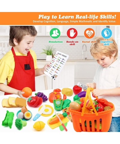 68PCS Pretend Play Food Toys for Kids Kitchen Accessories Set Cutting Toy Fake Food Burger Fruits and Vegetables Dishes Activ...