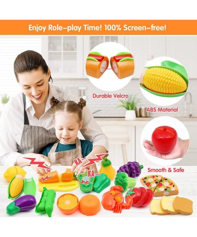 68PCS Pretend Play Food Toys for Kids Kitchen Accessories Set Cutting Toy Fake Food Burger Fruits and Vegetables Dishes Activ...