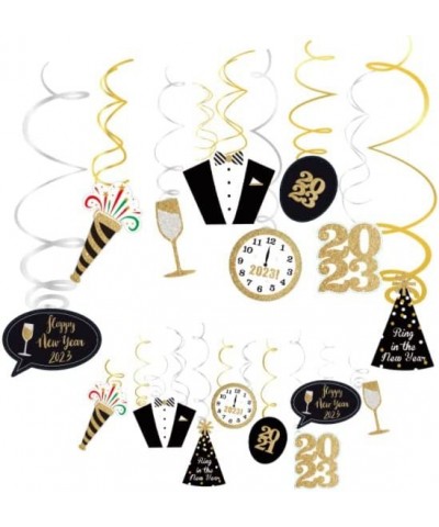 32 PCS Happy New Years Eve Hanging Swirl Decorations 2023 NYE Glitter Gold Black Decor NY Theme Party Supplies Pack Eve-Nye P...