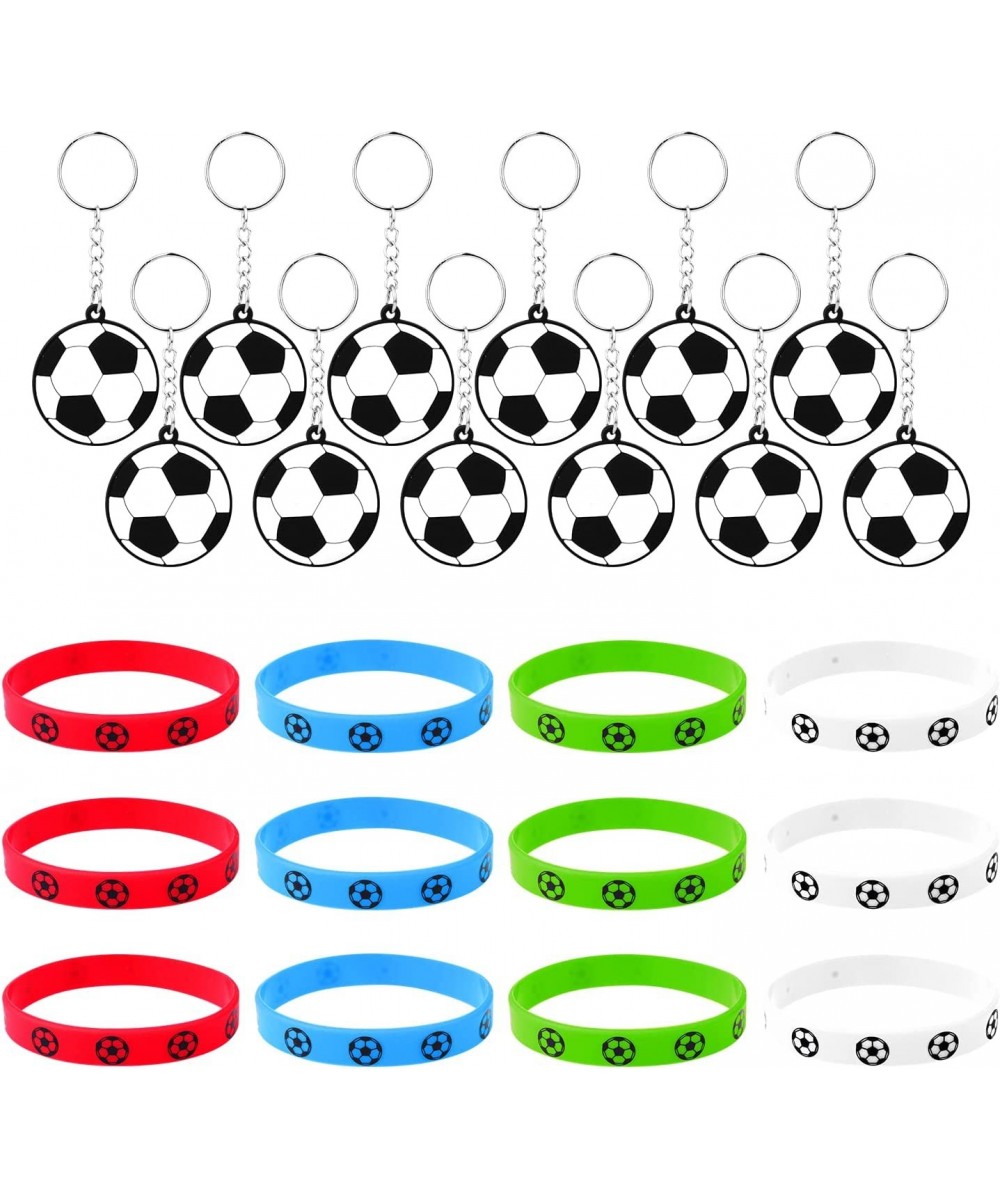 24pcs Soccer Party Favors Supplies Set 12pcs Soccer Bracelets with 12pcs Soccer Keychains for Soccer Party Birthday Party Dec...