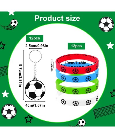 24pcs Soccer Party Favors Supplies Set 12pcs Soccer Bracelets with 12pcs Soccer Keychains for Soccer Party Birthday Party Dec...