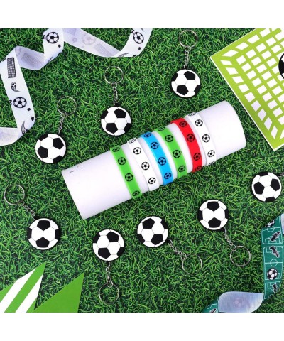 24pcs Soccer Party Favors Supplies Set 12pcs Soccer Bracelets with 12pcs Soccer Keychains for Soccer Party Birthday Party Dec...