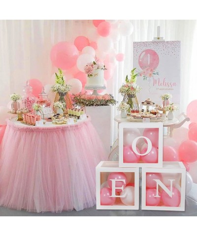 First Birthday Balloon Boxes Decoration for Baby Girl - 3Pcs Transparent Boxes with 24 Pink White Balloons and ONE letters DI...