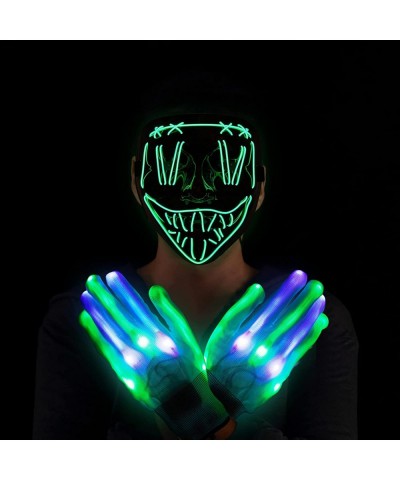 Halloween Scary LED Mask with Light Up Gloves Kit Led Flashing Mask Party Supplies for Halloween Festival Novelty and Creepy ...