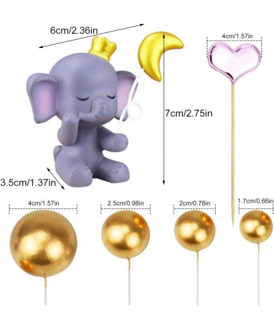 14 Pcs Pink Elephant Cake Topper - Cute Baby Elephant Cake Decorations Gold Silver Pearl Balls & Pink Hearts Cake Picks for I...