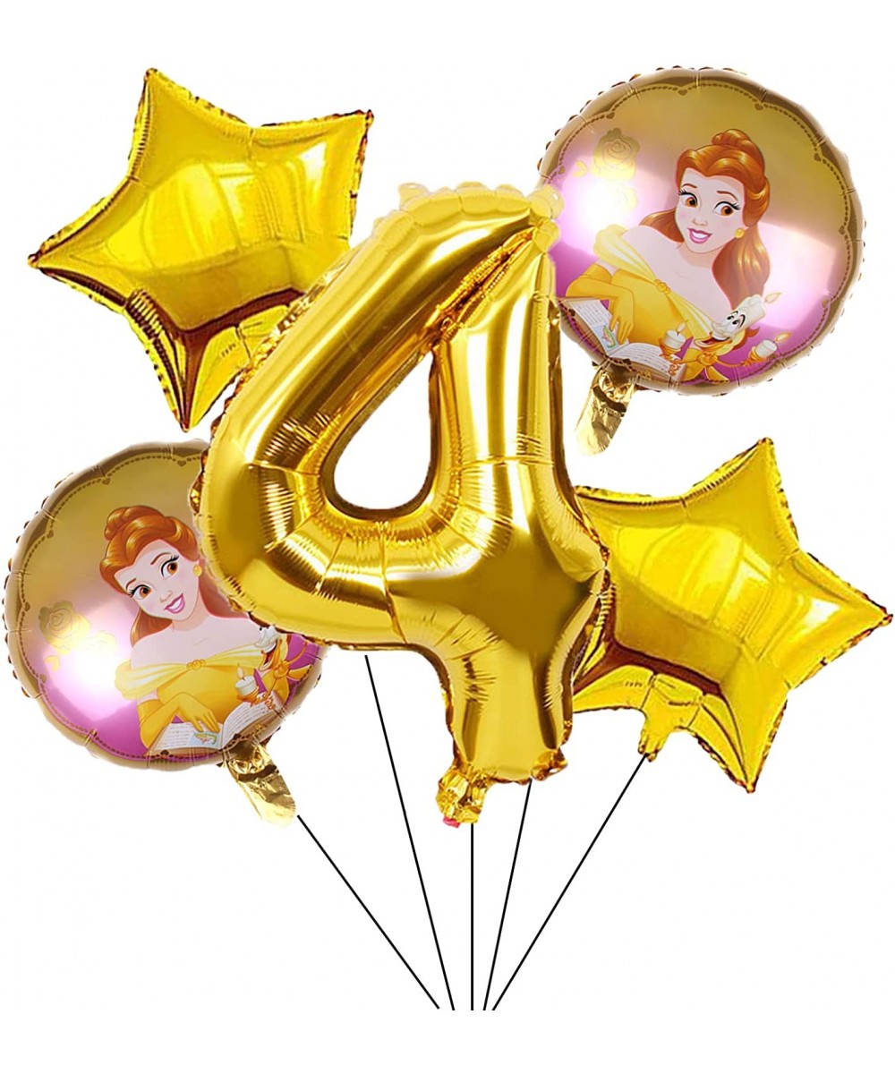 Princess Belle 4th Birthday Decorations Gold Number 4 Balloon 32 Inch | Belle Princess Balloons for Girl’s Birthday Baby Show...